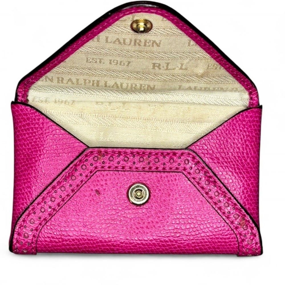 Ralph Lauren RLL Hot Pink Leather Envelope Card Case Mini Wallet - Picture 2 of 4